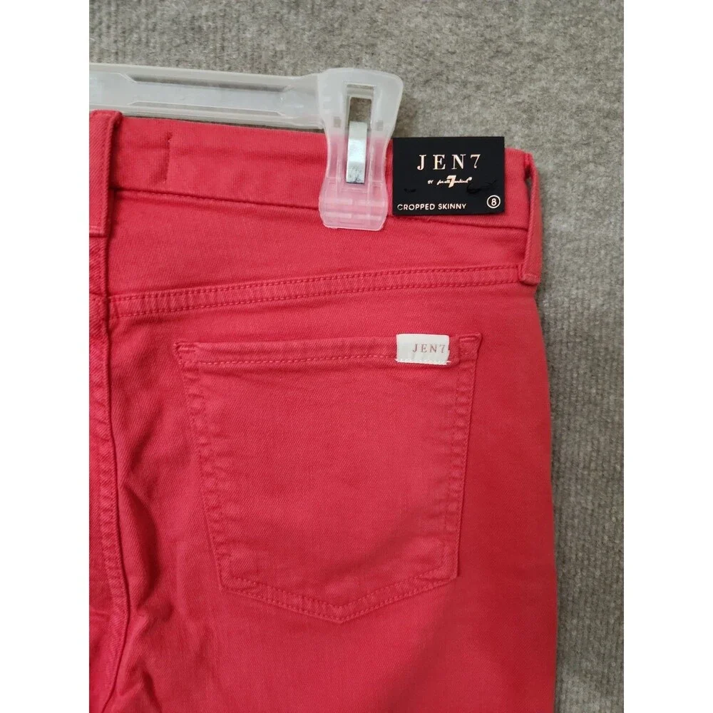 Jen7 7 for All Mankind Cropped Skinny Jeans Womens 8 Red Raw Hem Stretch NEW